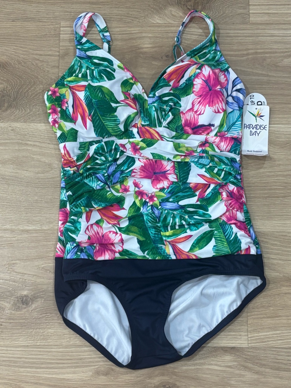 NWT Paradise Bay Tropical One Piece Swimsuit Size 14 Tummy Control